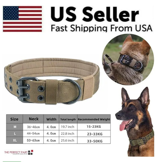 Wide Heavy Duty Nylon Tactical Dog Collar K9 Military Style with Metal Buckle for Large Dogs Durable Adjustable Pet Collar for Training Working Outdoor