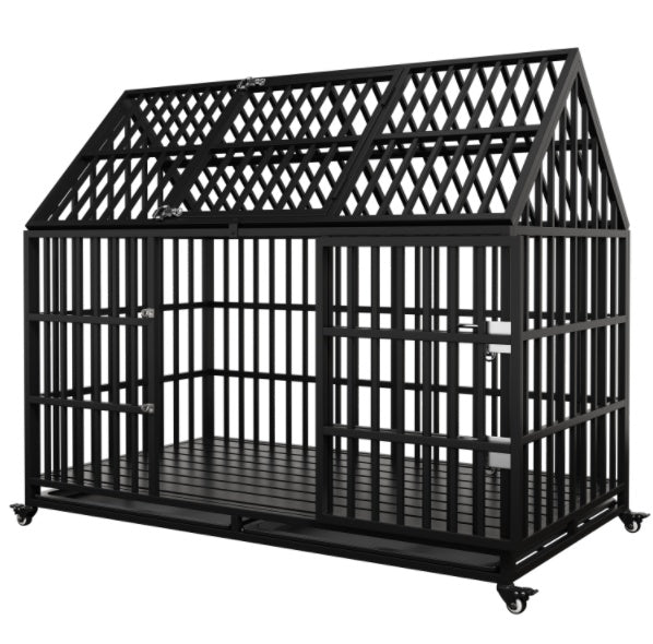 Premium 54inch Heavy Duty Dog Crate - Extra Large for Large Dogs | Indestructible Metal, Double Door, Foldable for Travel Training