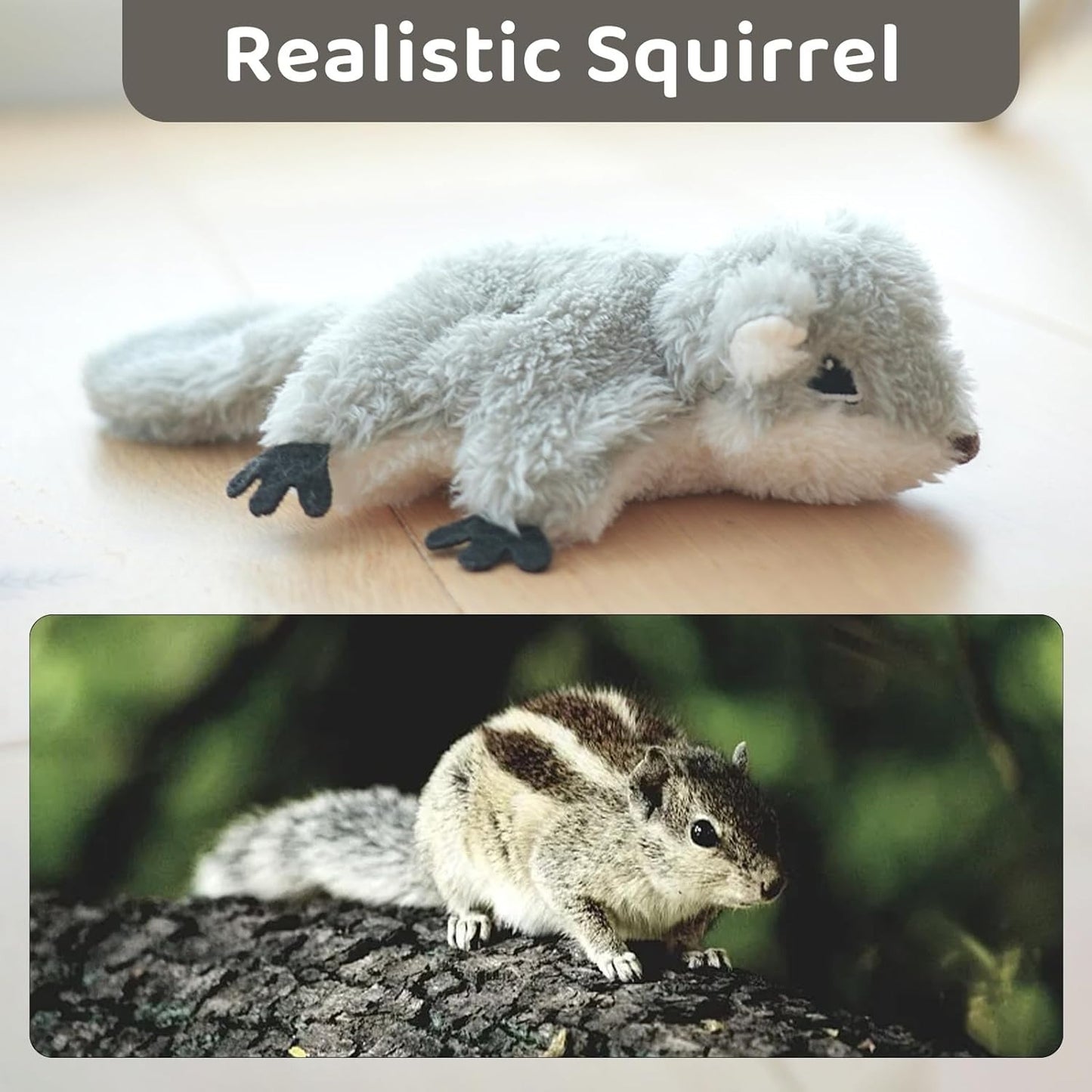 Premium PROKEl Catnip Cat Toys - Rechargeable Flapping Squirrel | Touch-Activated Lifelike Interactive Toy | Kicker Plush for All Breeds