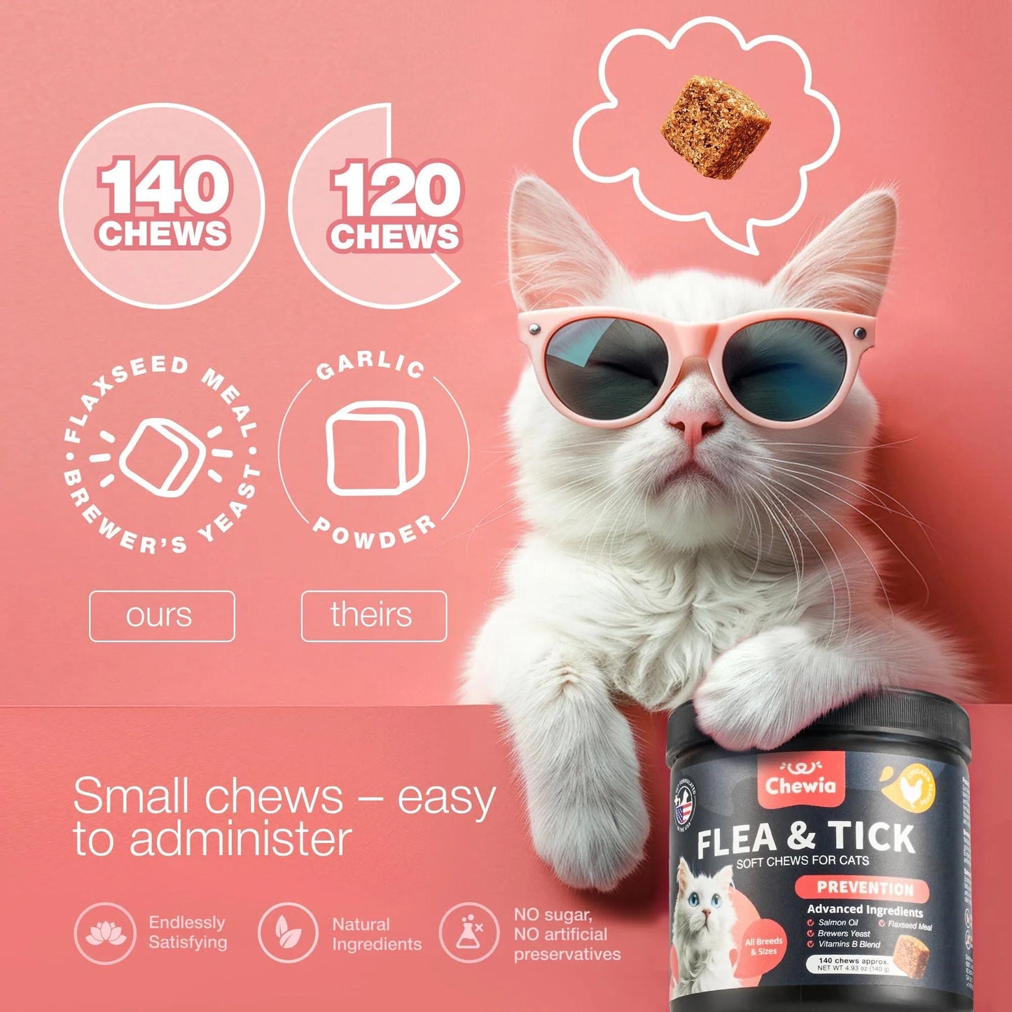 Flea & Tick Treatment for Cats - Daily Oral Soft Chews Natural Chicken Flavor Flea Tick Chews for All Breeds & Ages Safe Kitten Flea Treatment - Soft Treats for Daily Use