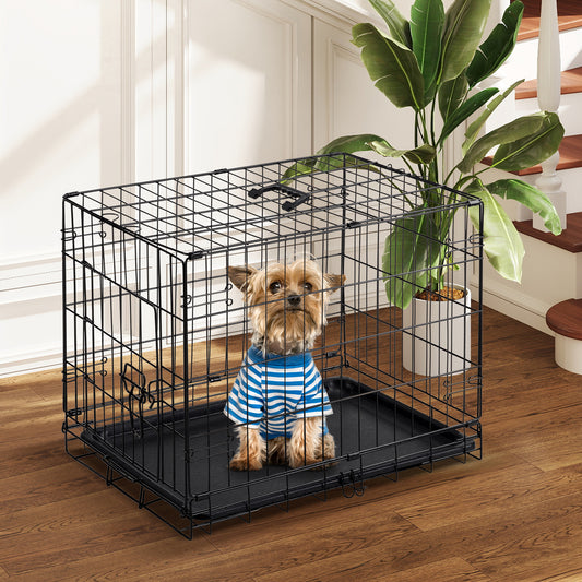 24  Inch Single Door Dog Cage Foldable Wire Crate for Small Medium Dogs Sturdy Metal Pet Kennel with Locking System Portable Indoor Outdoor Pet Cage with Removable Pan