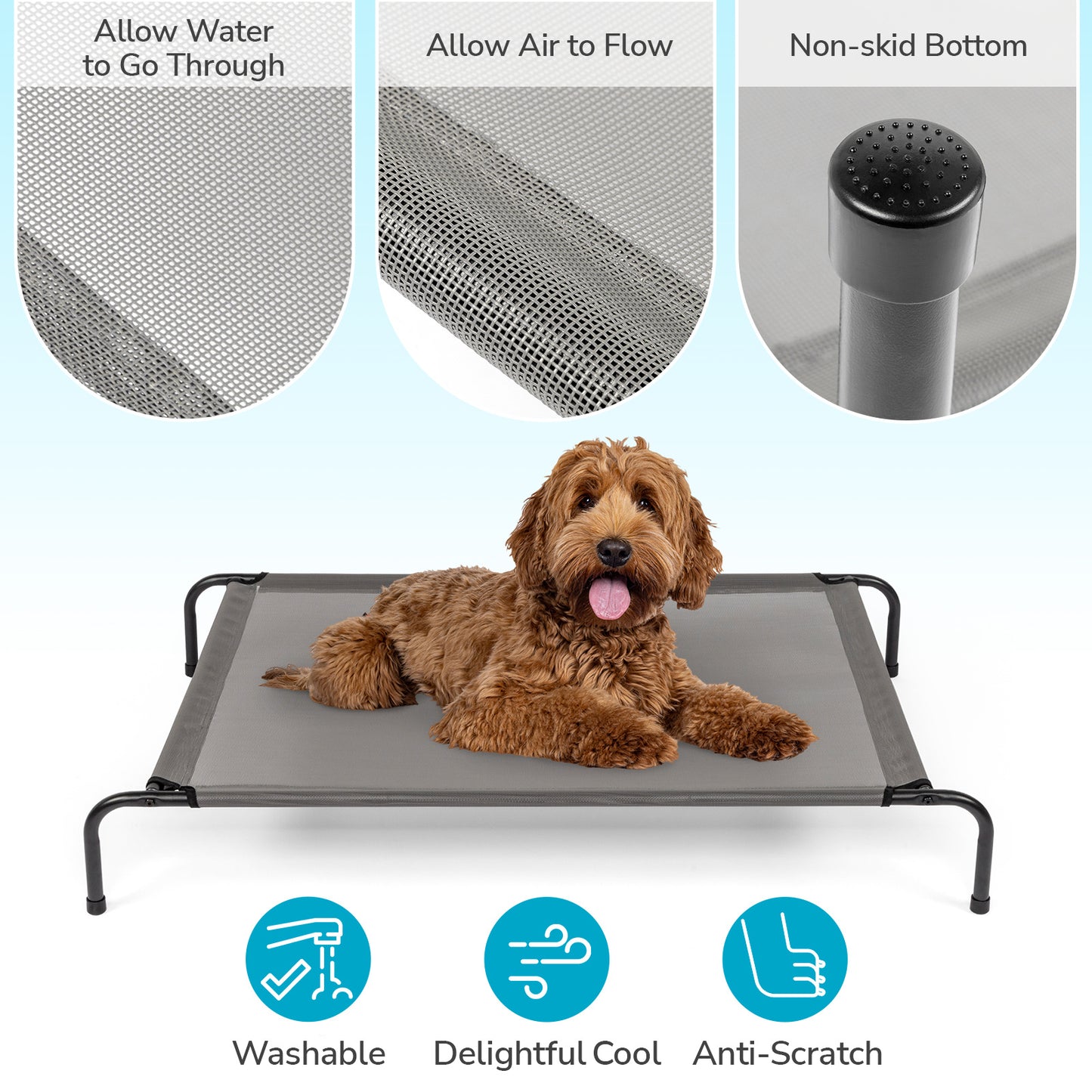 Elevated Dog Bed - 8in Height, Cool Airflow Design, 60LB Capacity, Indoor/Outdoor Pet Bed