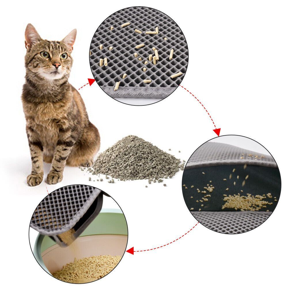 Premium Kitty Cat Litter Mat Honeycomb Double Layer Waterproof EVA Non Slip Litter Trapper Washable Pad for Litter Boxes Cat Litter Catcher Mat
