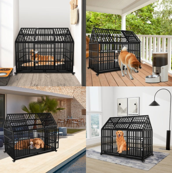 Premium 54inch Heavy Duty Dog Crate - Extra Large for Large Dogs | Indestructible Metal, Double Door, Foldable for Travel Training