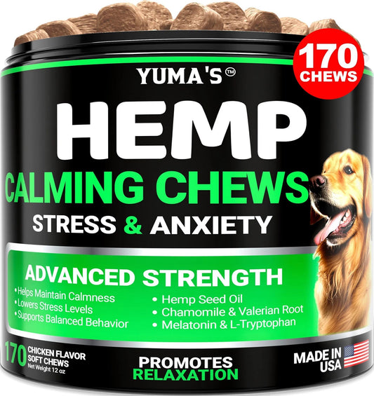 Advanced Natural Hemp Calming Treats for Dogs - 170 Delicious Chews Anxiety Relief for Separation, Barking & Thunderstorms - with Melatonin & Hemp Oil