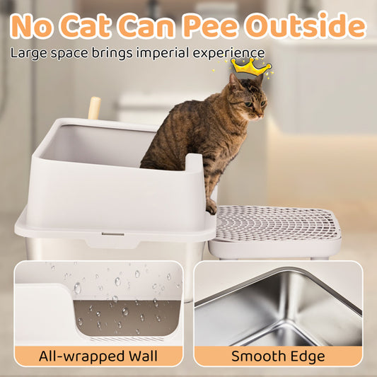 Stainless Steel Cat Litter Box - Extra Large, Anti-Tracking, Odor-Resistant with Filter Pedal