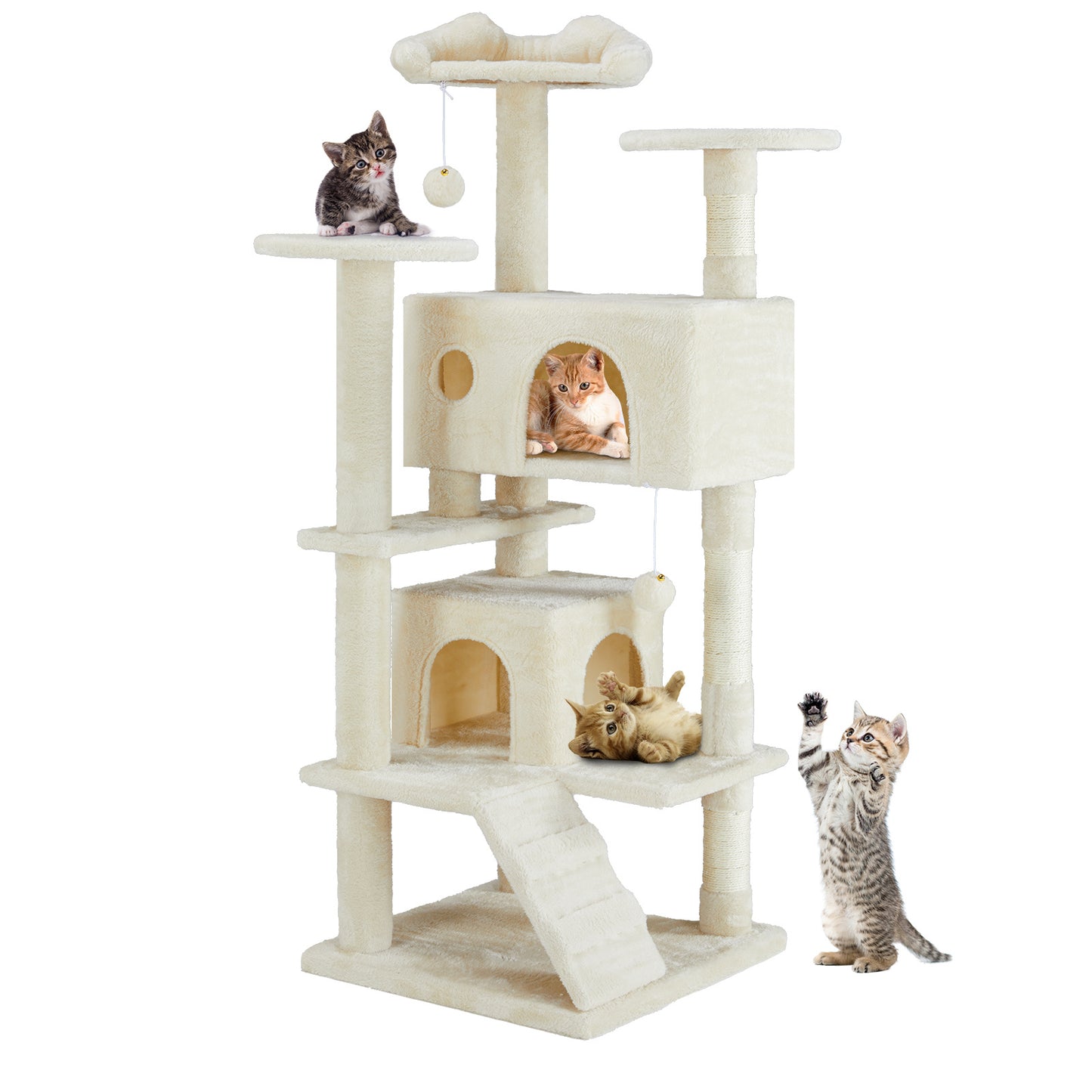 Multi-Functional Cat Treehouse Cat Climbing Frame with Scratching Posts Perches Hammock Toy Balls Sisal Rope Cat Activity Center for Indoor Cats Kittens Multi-Level Cat Furniture Scratch Resistant Pet Supplies
